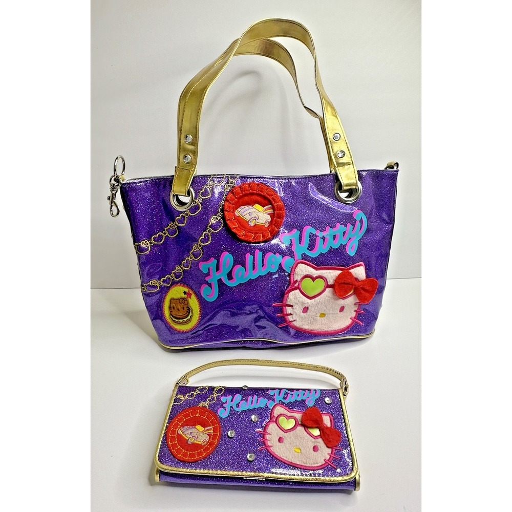 Vtg Sanrio Hello Kitty Purse Purple Glitter Wallet Set Y2K 2006 Patent